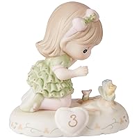 Precious Moments Growing in Grace Age 3 | Brunette Girl Bisque Porcelain Figurine | Birthday Gift | Birthday Collection | Room Decor & Gifts | Hand-Painted