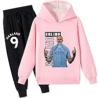 Kids Novelty Long Sleeve Sweatshirts and Jogger Pants,Erling Haaland Hooded Outfits Brushed Tracksuit for Boys