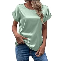 Women Short Sleeve Tops Plain Basic T Shirt Summer Trendy Round Neck Tunic Tee Top Sexy Shirts Soft Lounge Blouses