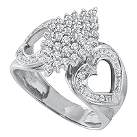 The Diamond Deal 10kt White Gold Womens Round Diamond Cluster Heart Ring 1/2 Cttw