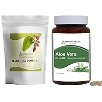 HERBAL HILLS Haritaki Fruit Powder and Aloe Vera Capsules Freeze Dried Pack of 2 Combo