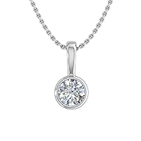 FINEROCK 1/5 to 1/3 Carat Diamond Solitaire Pendant Necklace in 14K Gold (SolidBell) (Included Silver Chain)