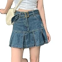 Denim Skirt Waist Black Mini Pleated Korean Clothes Summer Streetwear Women'