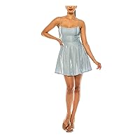 B Darlin Womens Light Blue Metallic Zippered Clasp Back Closure Spaghetti Strap Scoop Neck Mini Party Fit + Flare Dress Juniors 78
