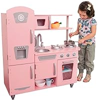 KidKraft Vintage Wooden Play Kitchen with Pretend Ice Maker and Play Phone, Pink