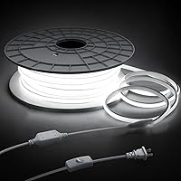 COB Led Strip Lights 150FT AC110V 120V Flexible LED Outdoor Rope Light Waterproof One Roll 6000K Daylight White 288Leds/M 45M Led Tape Lights with Switch Plug in IP67 for Holiday Decor