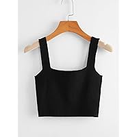 Solid Crop Knit Top (Color : Black, Size : Small)
