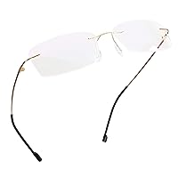 LifeArt Blue Light Blocking Glasses, Computer Reading Glasses, Anti Blue Rays, Reduce Eyestrain, Rimless Frame Tinted Lens with diamond, Stylish for Men and Women (Golden, 3.50 Magnification)