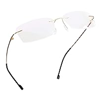 Blue Light Blocking Glasses, Computer Reading Glasses, Anti Blue Rays, Reduce Eyestrain, Rimless Frame Tinted Lens with diamond, Stylish for Men and Women (Golden, 2.75 Magnification)