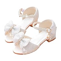 Toddler Girls Stylish' Sandals Kid Medium Heels Shoes Summer Bling Pearl Crystal Bow Princess Dress Shoes