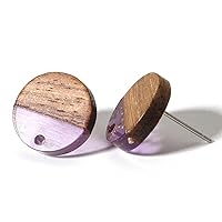 10 pcs Wood Resin Ear Post Stud Earrings Findings for Women Jewelry Round Multicolor with Loop DIY Earring 14 mm Dia Purple