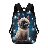 Siamese Cat 17 Inch Backpack Adjustable Strap Daypack Laptop Double Shoulder Bag Shoulder Bags for Hiking Travel Work