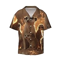 Meerkat Men's Summer Short-Sleeved Shirts, Casual Shirts, Loose Fit with Pockets