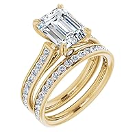 Petite Accented Vine Moissanite Diamond Ring Set, 1.0 CT Emerald Moissanite Engagement Ring Set, Wedding Ring Set, Bridal Ring, Promise/Anniversary Rings for Wife, Best Ring