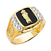 14k Yellow Gold Simulated Onyx San Jude Mens Ring Size 10 Jewelry for Men