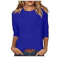 3/4 Sleeve Tops for Women Casual Loose Fit Crew Neck T Shirts Cute Solid Color Three Quarter Length Tunic Tops
