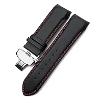 Genuine Leather Watchband 22mm 23mm 24mm for Tissot T035 617 627 439 Brown Black Calfskin Watch Strap Butterfly Clasp (Color : T035 Black Red, Size : 24mm)