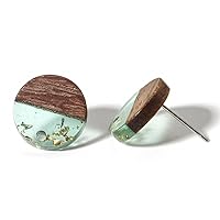 10 pcs Wood Resin Ear Post Stud Earrings Findings for Women Jewelry Round Multicolor with Loop DIY Earring 14 mm Dia Green