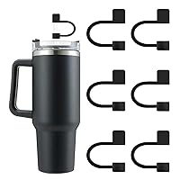6Pcs Silicone Straw Cover Cap for Stanley Tumbler Cup, Dust-Proof Straw Topper Compatible for 40 oz/30 oz Tumblers 6-11mm(Black)