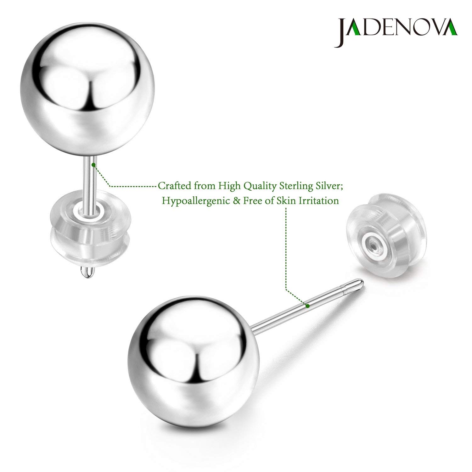 JADENOVA 925 Sterling Silver Ball Stud Earrings for Women Multiple Piercing Earring Set Round Tiny Large Studs for Sensitive Ear Hypoallergenic Men (6 pair,3mm-8mm)