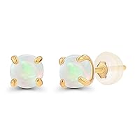 Solid 925 Sterling Silver Gold Plated 3mm Round Genuine Gemstone Birthstone Stud Earrings For Women