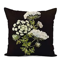 Linen Throw Pillow Cover Blue Watercolor Flower Bouquet White Queen Anne Lace Green Home Decor Pillowcase 16x16 Inch Cushion Cover for Sofa Couch Bed and Car