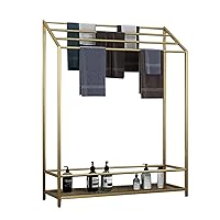 Freestanding Towel Drying Racks for Bathroom Stainless Steel Tall Towel Holder Stand with Bars and Bottom Shelf Bath Accessories/Gold/80X25X120Cm