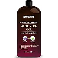 First Botany, Pure Aloe vera gel - with 100% Fresh & Pure Aloe Infused with Lavender Oil - Natural Raw Moisturizer for Face, Skin, Body, Hair. Perfect for Sunburn, Acne, Razor Bumps 16.9 fl oz