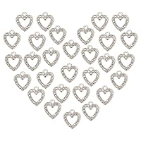 CHGCRAFT 100pcs Silver Heart Pendants Alloy Rhinestone Heart Charms Special Heart Frame Pendants for Jewelry Making Bracelet Necklace, 14x12.5x2.5mm, Hole 2mm