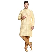 Men's Tunic Art Silk Kurta Pajama Pyjama Set with Embroidery Zari Work Indian Clothing Wedding Party Dress Gifts