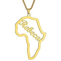GOLDCHIC JEWELRY Africa Map Necklace for Men, 316L Stainless Steel African Animals/Geometric Pattern/Eye of Horus/Country Border/Elephant Jewellery, Gold Hip Hop Necklace, Can Custom Engrave