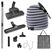 Central Vacuum Deluxe Plus Kit, 30ft ON/Off Low-Voltage Hose, AIR Driven Carpet Beater, 12’’ Premium Floor Brush, Cleaning Tools and Easy Storage Accessories