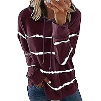 EFOFEI Women's Casual Simple Crewneck Sweatshirt Long Sleeve Striped Print Pullover Loose Side Split Tops