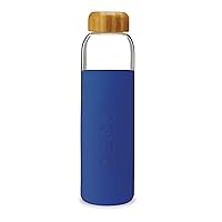 SOMA BPA-Free Glass Water Bottle with Silicone Sleeve, Sapphire, 17oz