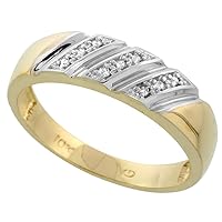 Genuine 10k Yellow Gold Diamond Wedding Band Ring for Men Diagonal Channels 0.05 cttw Brilliant Cut 1/4 inch 6mm wide Size 8