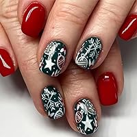 Christmas Press on Nails Short, Red Christmas Fake/False Nails with Snowflake Press ons Designs Christmas Nails Press on Acrylic Artificial Nails Stick on Nails For Women 24Pcs