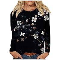 Womens Shirts Trendy Long Sleeve Round Neck Tee Blouses Casual Loose Fit Graphic Printed Tops Shirt
