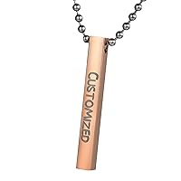 Custom Name Necklace Stainless Steel Pendant Necklace Personalized 4 Sides Vertical Cuboid Bar Necklace with Birthstones and Angel Wing Charm, Love Heart Charm, Family Member Charm