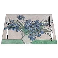 Set of 4 Placemats Irises by Vincent Van Gogh 1890 Dutch Post Impressionist Oil The Paintings Original Non-Slip Washable Place Mats for Dinner Parties Decor Kitchen Table 12x18 Inch