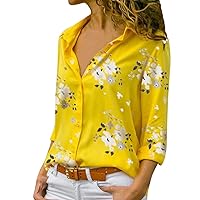 T-Shirts Women's Summer Plus Size Loose Print V-Neck Long Sleeve Pullover Tunic Tank Tops Blouse