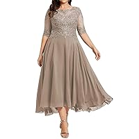 Mother of The Bride Dresses Plus Size Laces Appliques Formal Evening Gowns Tea Length Mother of The Groom Dresses