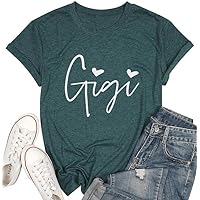 Gigi Shirts for Grandma Women Gigi Heart Graphic Tshirts Tops Letter Printed Short Sleeve Mimi Tees Shirt Green