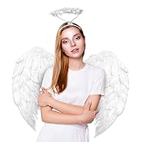 Toffos Angel Wings for Adult Costume with Halo Headband for Women, Girls Costume Accessories for Halloween Xmas Party