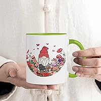 Valentine's Day Gnome Be Mine Coffee Mug Green and white Colorful Pink Red Heart Wreath Ceramic Tea Mug Funny Housewarming Mugs Gift for Cocoas Cereal Juices 11oz