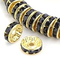 50pcs Adabele AAA Grade 4mm (0.16 Inch) Small Gold Plated Brass Rondelle Spacer Round Loose Beads Jet Black Crystal Rhinestone for Jewelry Crafting Making CF4-423