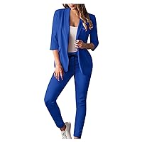 2 Piece Suit Set for Women Solid 3/4 Sleeve Blazer and Pants Work Business Office Blazer Set Dressy Casual Suits