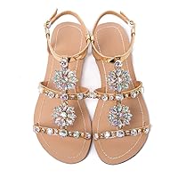 Women`S Summer Sandals Lady Beach Leather Shoes Female Flat Boho Peep Toe Slipper Plus Size Gold 41