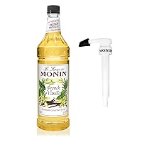 Monin - French Vanilla Syrup with Monin BPA Free Pump, Boxed, Versatile Flavor, Natural Flavors, Great for Coffees, Cocktails, Shakes, and Kids Drinks, Non-GMO, Gluten-Free (1 Liter)