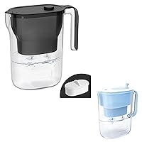 Waterdrop 200-Gallon Long-Life Water Filter Pitcher, Replaces 6,400 Plastic Water Bottles a Year, 7-Cup, Black & 10-Cup Water Filter Pitcher with 1 Filter, Blue