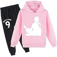 Kids Erling Haaland Pullover Tracksuit,Novelty Long Sleeve Hooded Sweatshirts and Jogger Pants Set for Boys(2T-16Y)